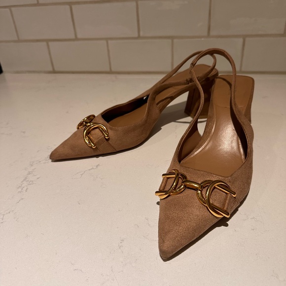 ZARA | BLOCK-HEEL SLINGBACK SHOES BROWN SIZE 9 - Picture 9 of 13